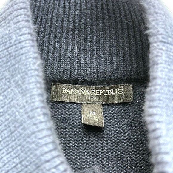 Banana Republic Sweater Mens Medium M Navy Button Front Mock Neck Pullover - Picture 5 of 10